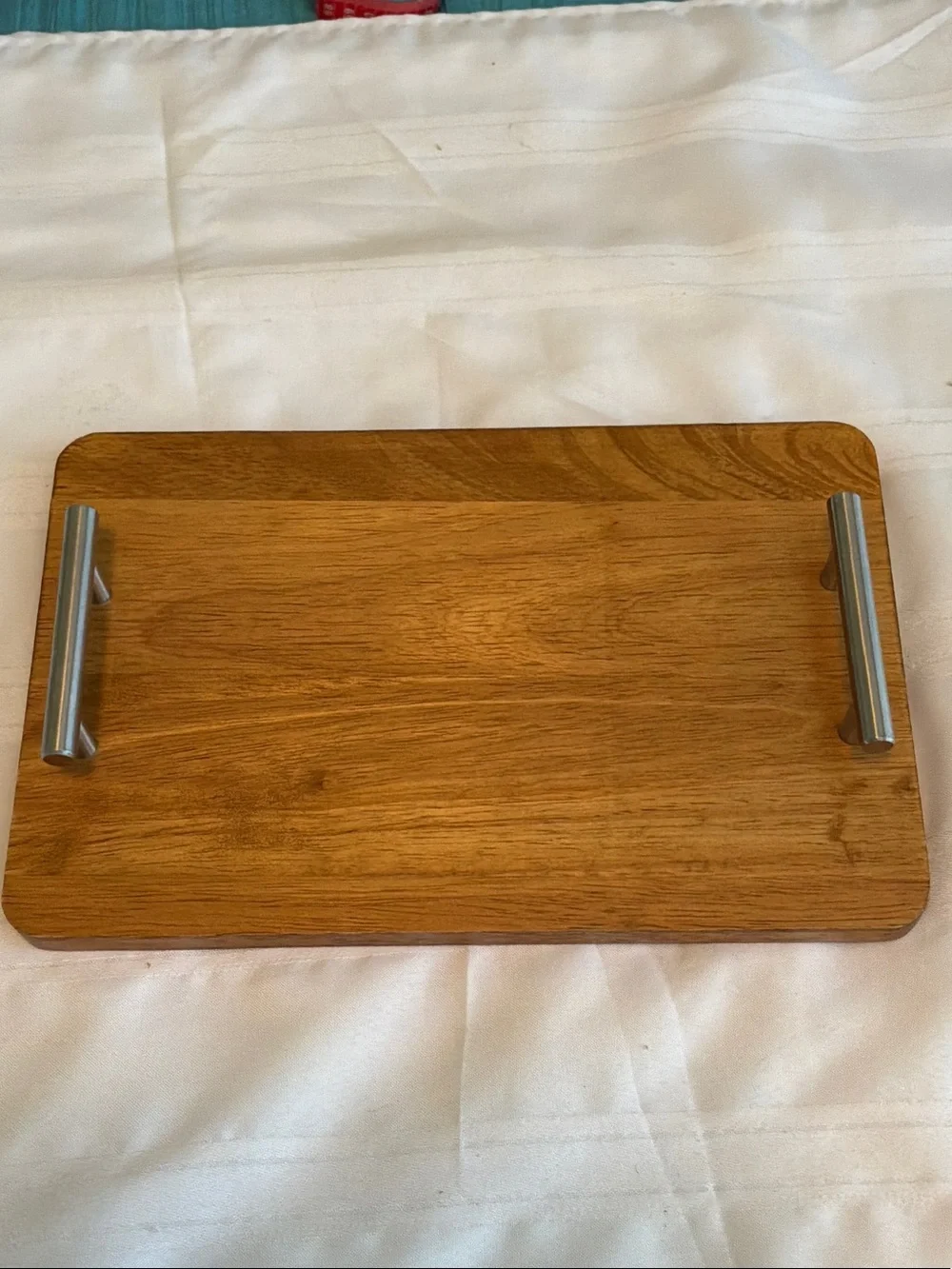 Wood Serving Tray with Stainless Steel Handles - Natural Wood or cutting board